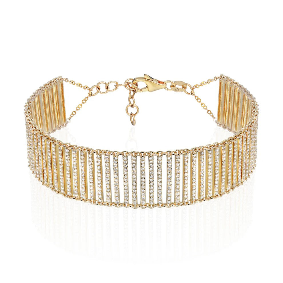 14K Yellow Gold Diamond Wide Mesh Style Bracelet