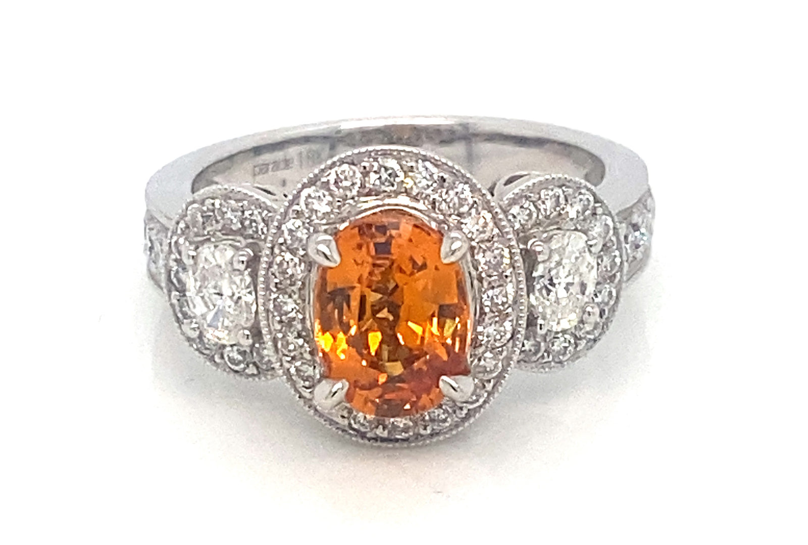 18K White Gold Antique Style Spessartitet Garnet and Diamond Ring