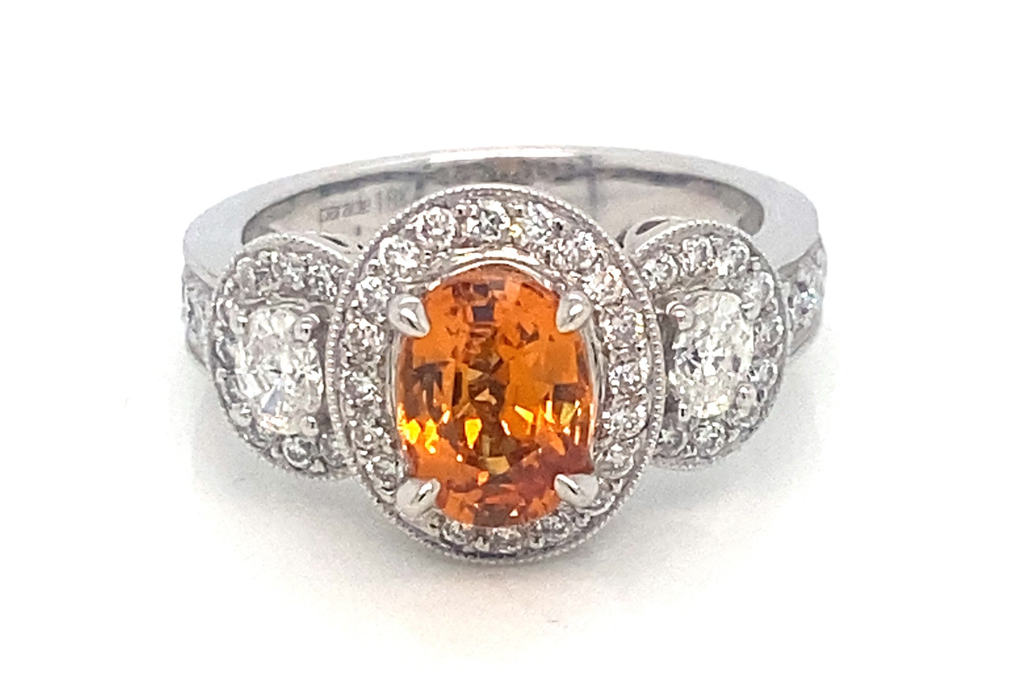 18K White Gold Antique Style Spessartitet Garnet and Diamond Ring