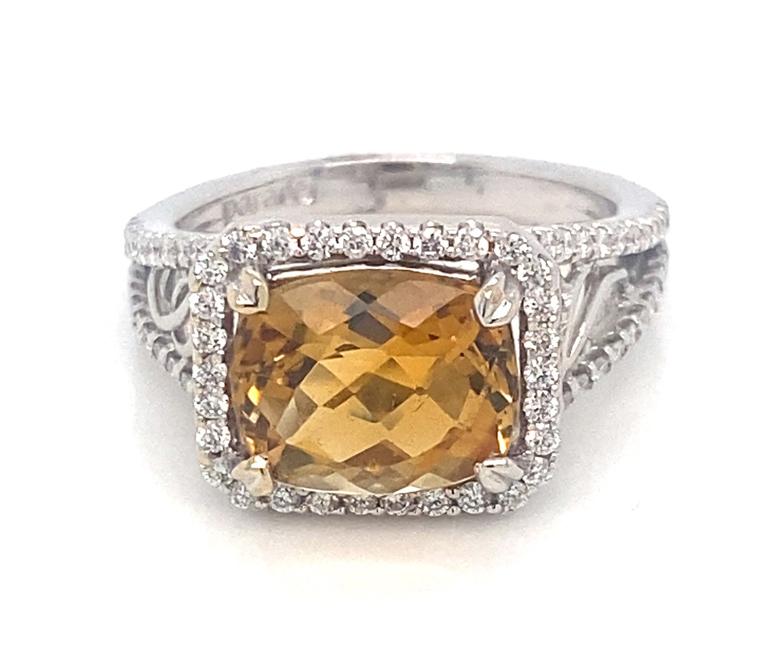 18K White Gold Citrine And Diamond &nbsp;Split Shank Ring