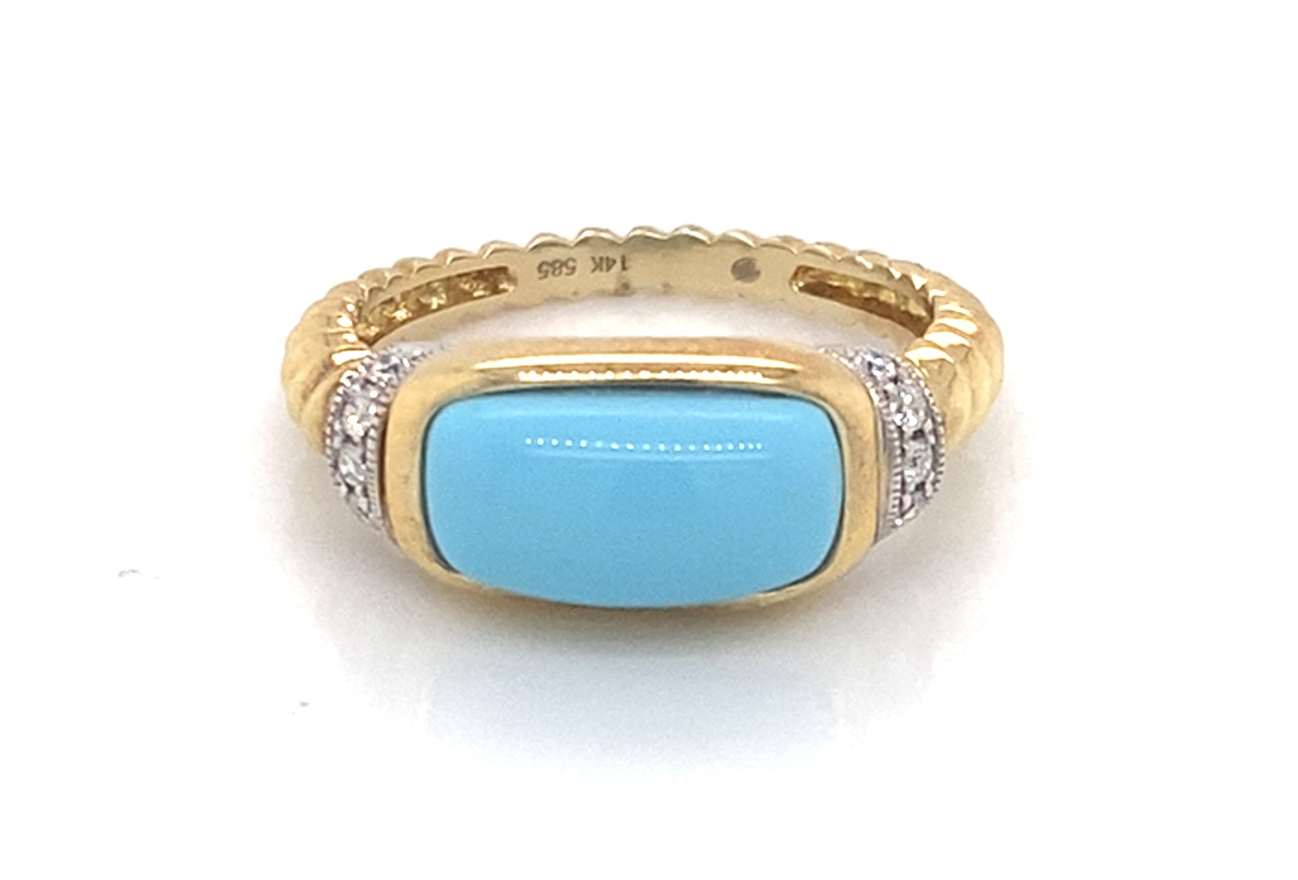 14K Yellow Gold Sleeping Beauty Turquoise & Diamond Ring