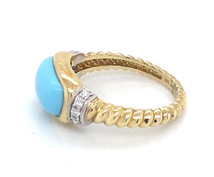14K Yellow Gold Sleeping Beauty Turquoise & Diamond Ring
