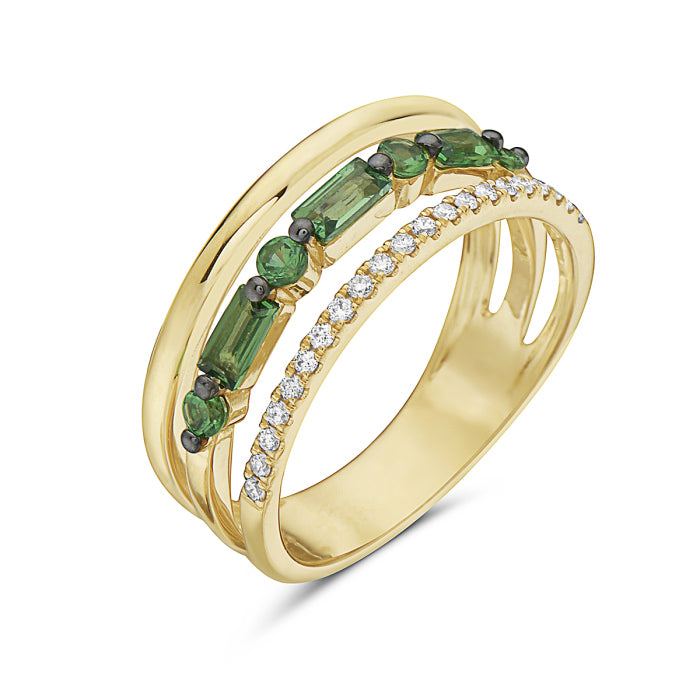 14K Yellow Gold Tsavorite Garnet & Diamond Ring