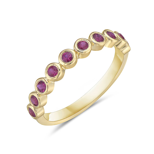 14K Yellow Gold Round Ruby Bezel Set Ring - Henry's Fine Jewelry