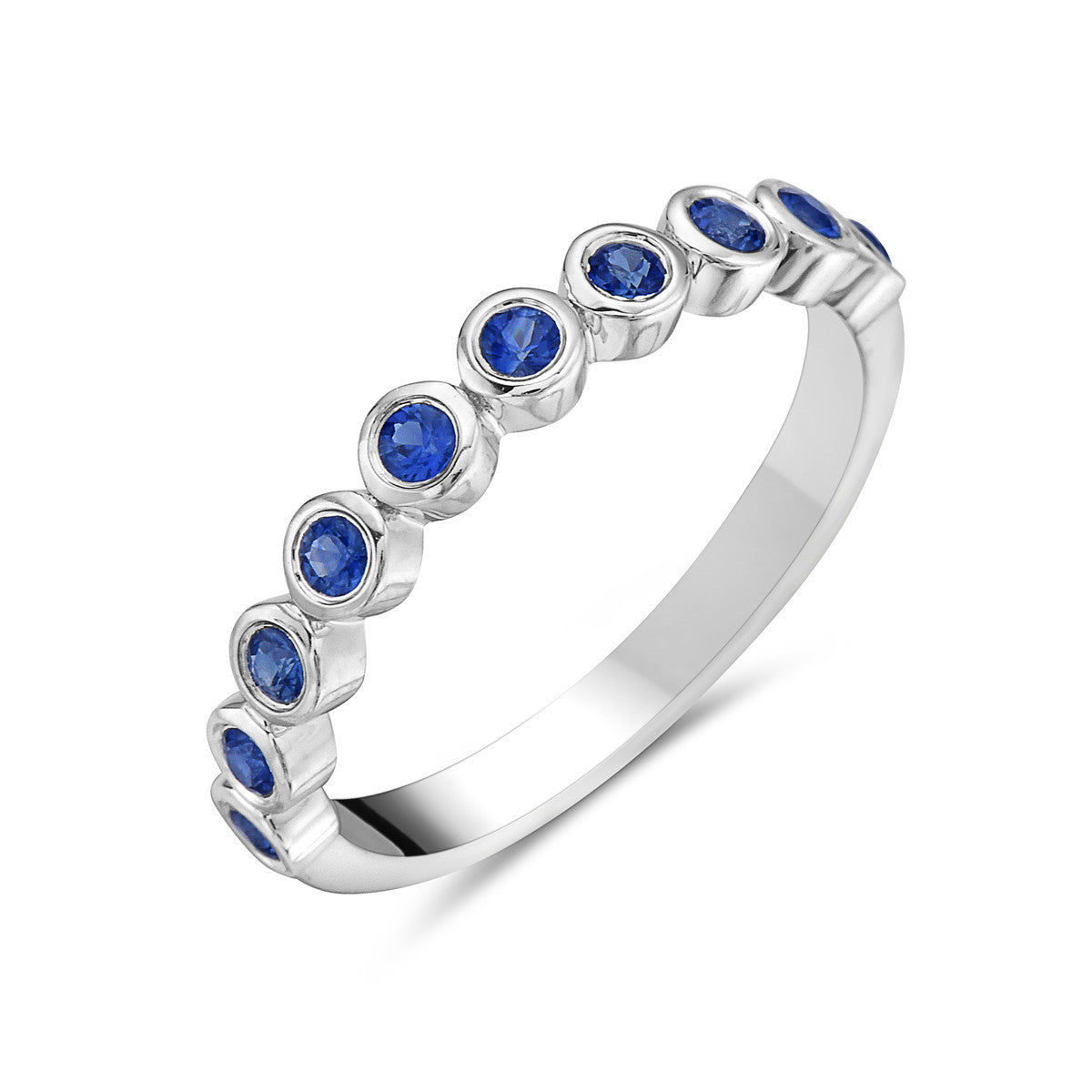 14K White Gold Round Sapphire Bezel Set Ring
