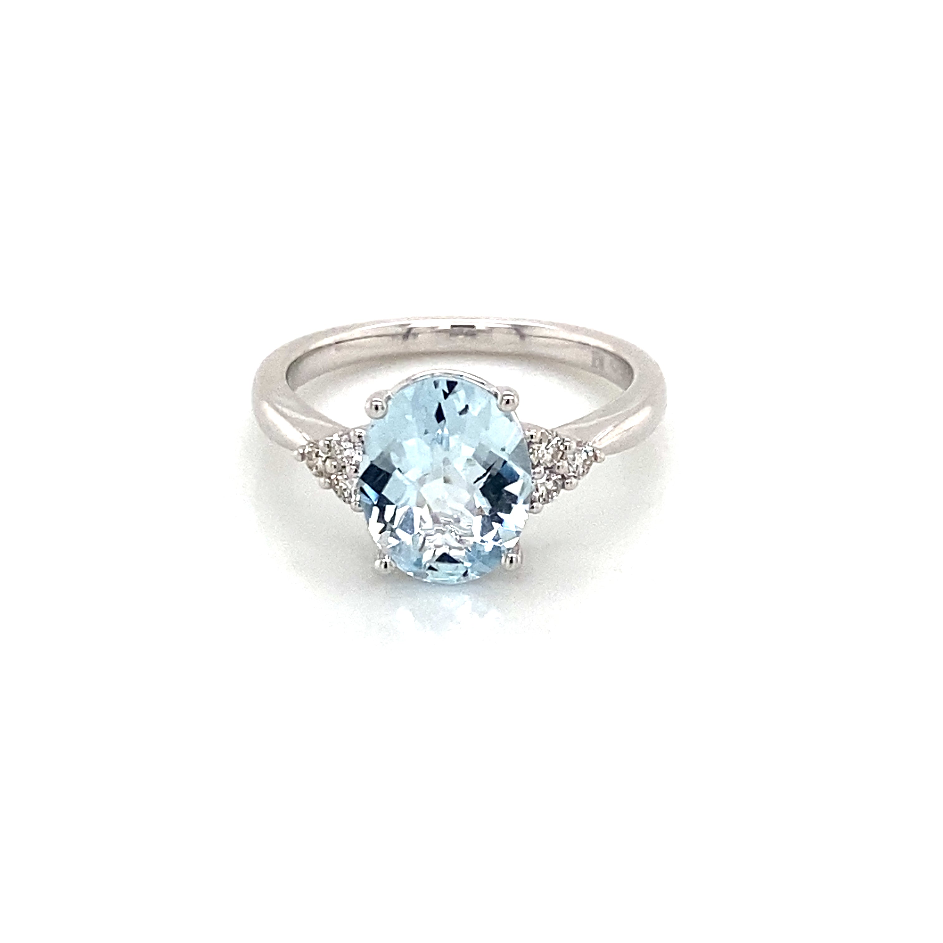 14K White Gold Aquamarine & Trio Diamond Accent Ring