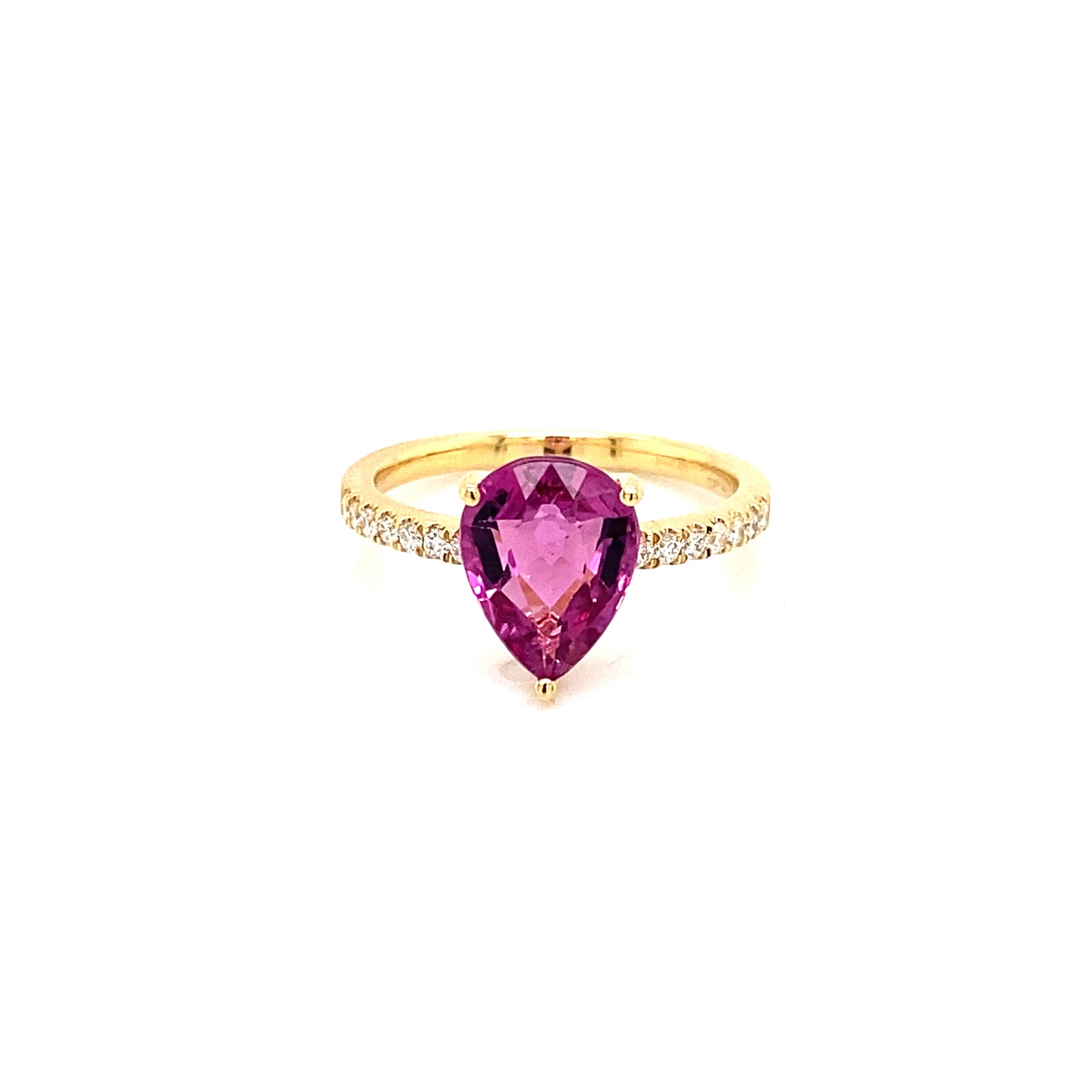 18K Yellow Gold Pink Tourmaline & Diamond Ring