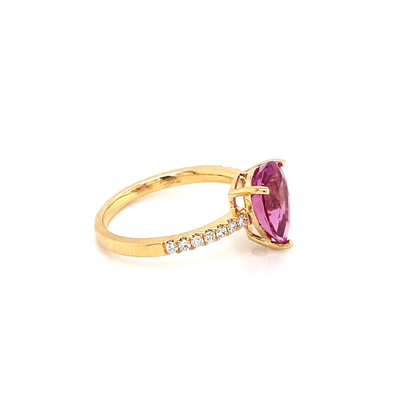 18K Yellow Gold Pink Tourmaline & Diamond Ring