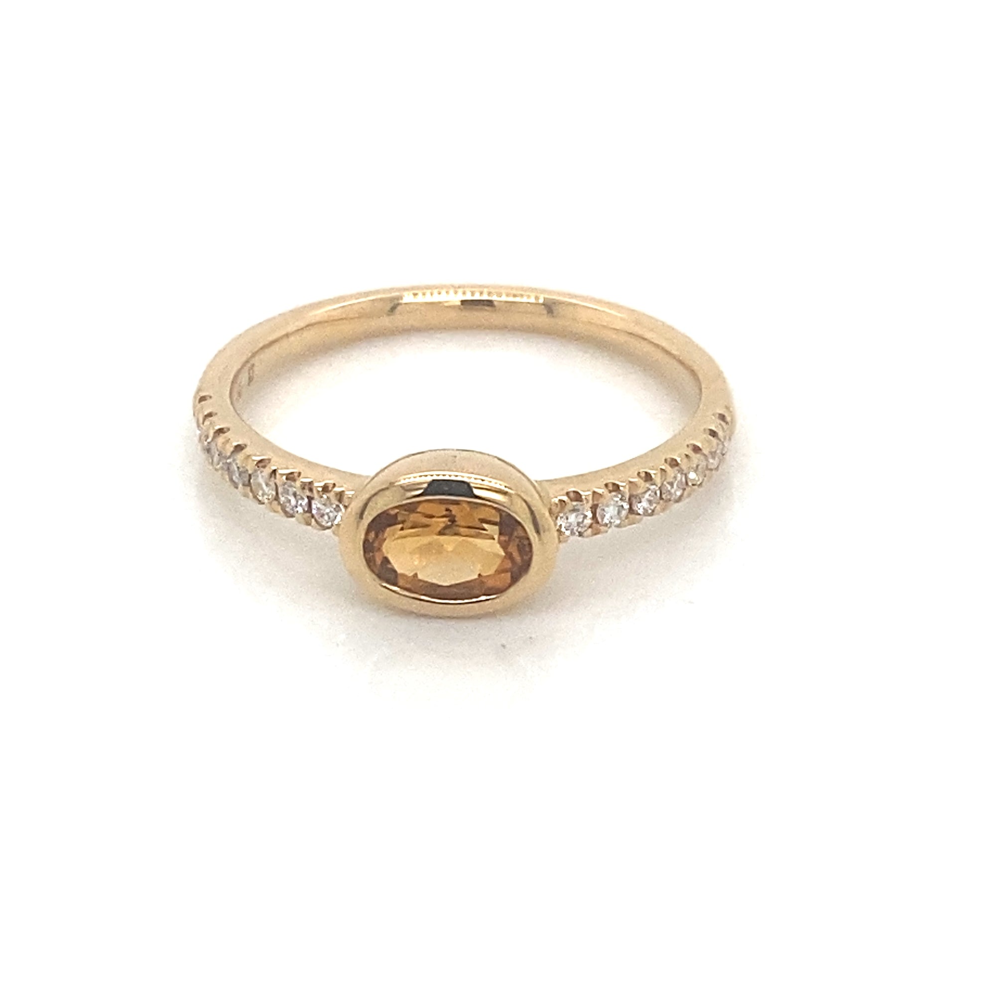 14K Yellow Gold Citrine & Diamond Stackable Ring