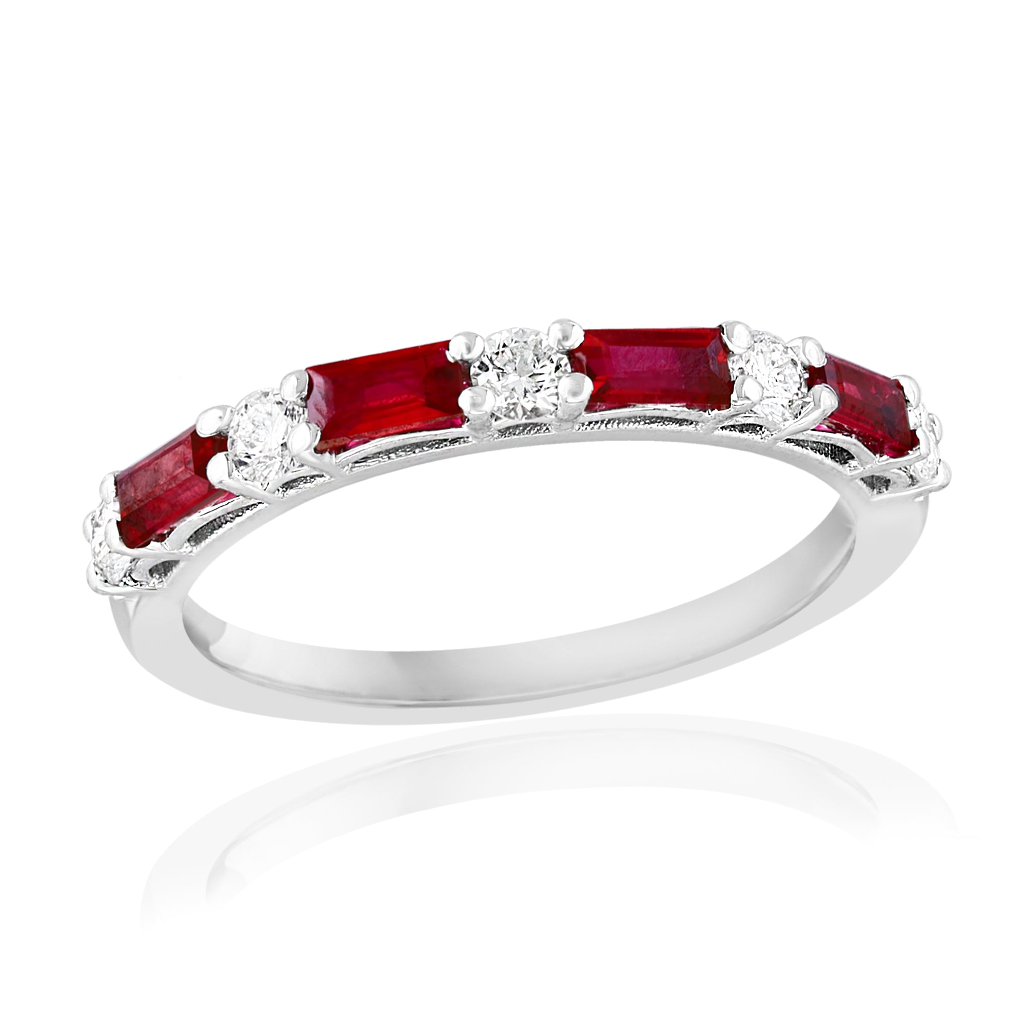 18K White Gold Ruby Baguette & Diamond Alternating Ring