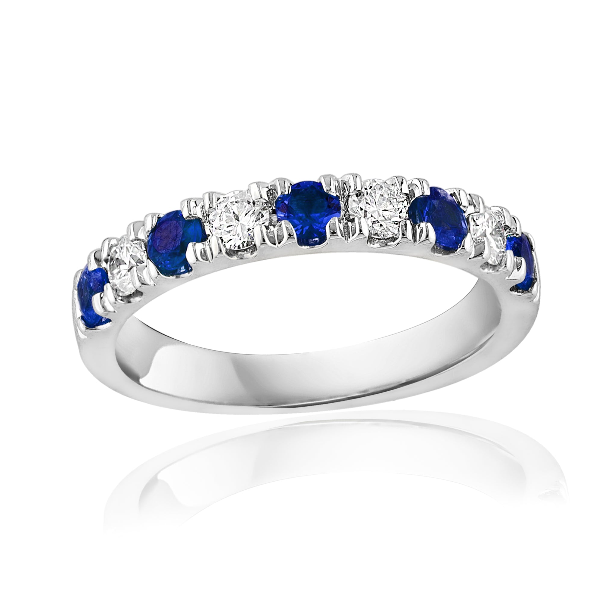 14K White Gold Sapphire & Diamond Alternating Band Ring