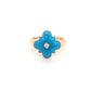 14K Yellow Gold Clover Turquoise And Diamond Ring