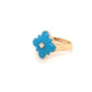 14K Yellow Gold Clover Turquoise And Diamond Ring