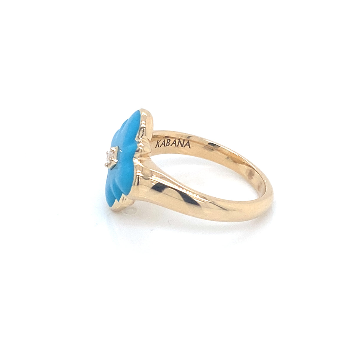 14K Yellow Gold Clover Turquoise And Diamond Ring