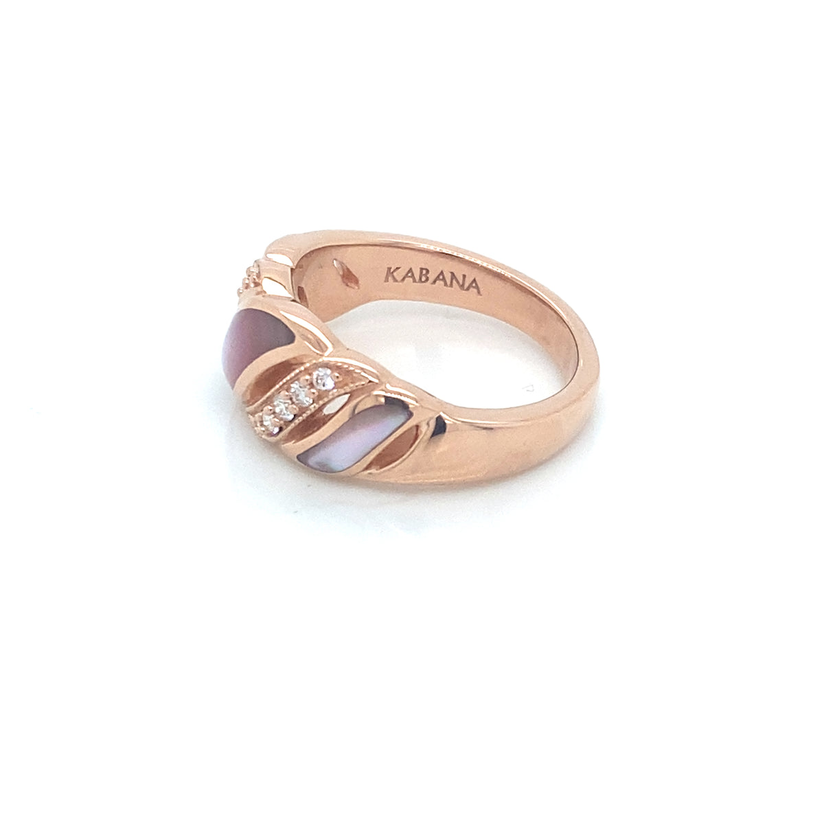 14K Rose Gold Diamond And Mother Of Pearl Inlay Ring