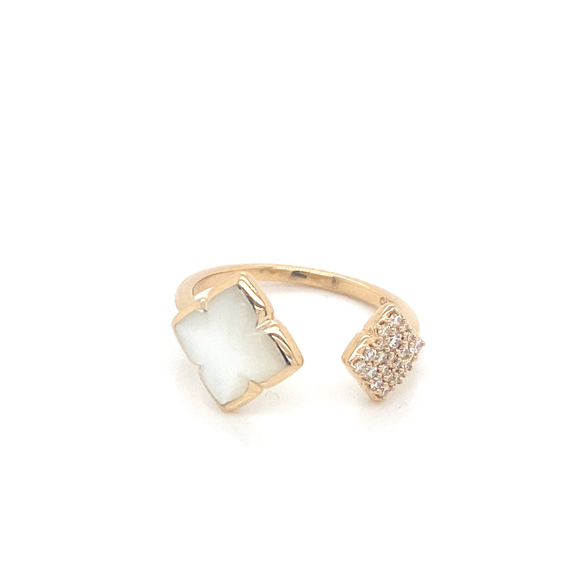 14K Yellow Gold Diamond And Mother Of Pearl Ring