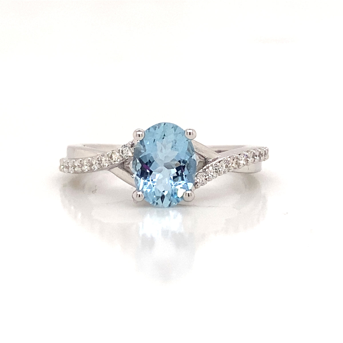 14K White Gold Aquamarine And Diamond Bypass Ring