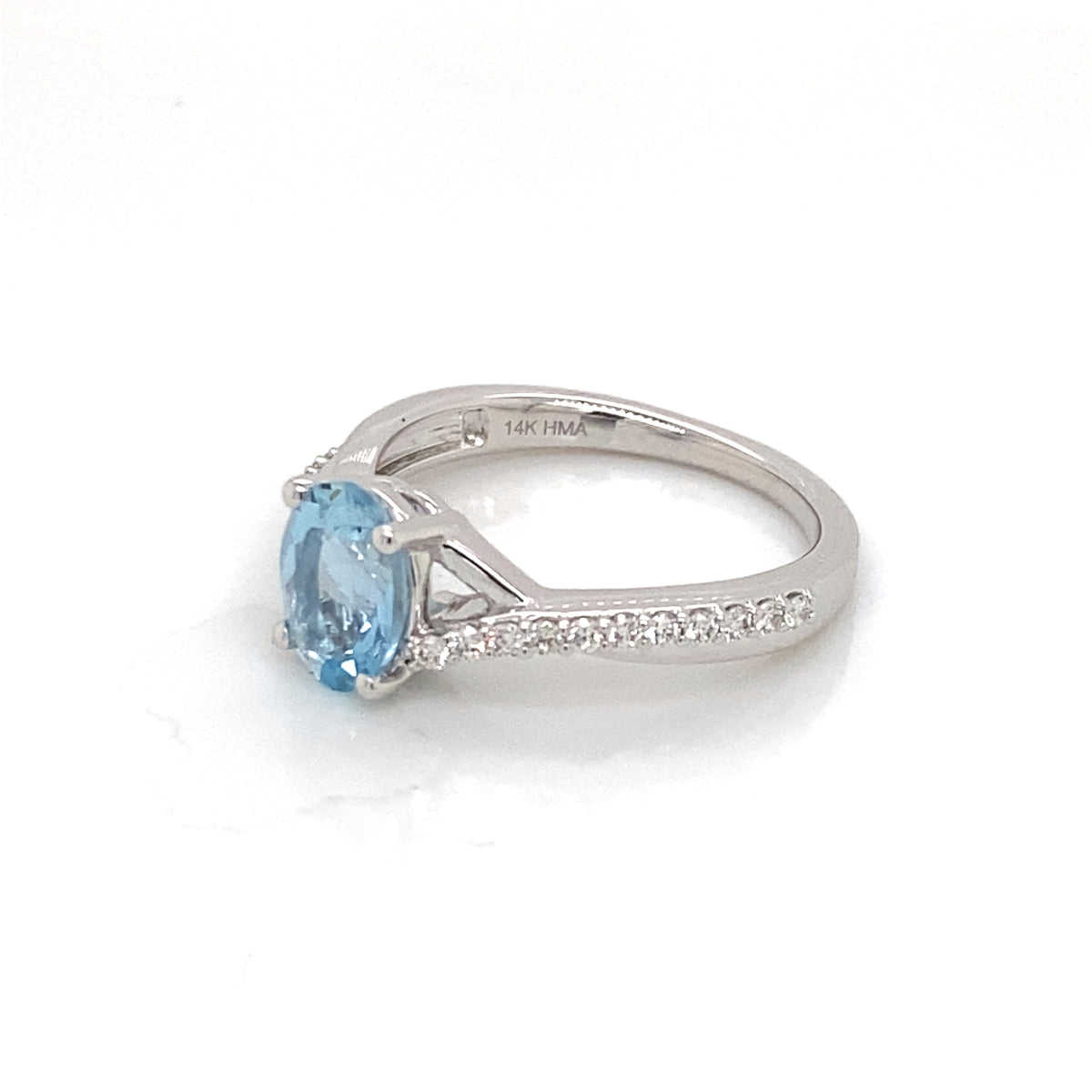 14K White Gold Aquamarine And Diamond Bypass Ring