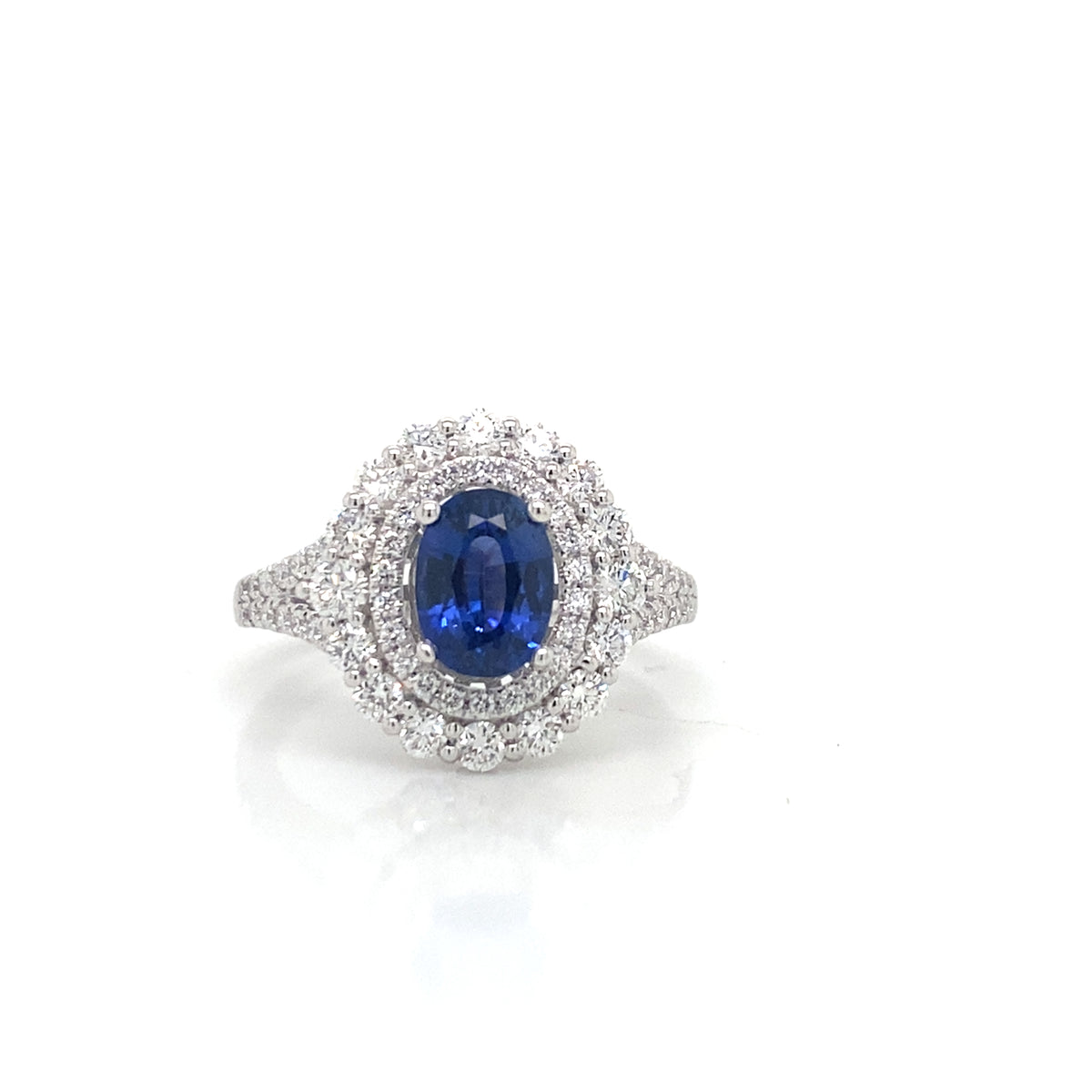 18K White Gold Sapphire And Diamond Halo Vintage Style Ring