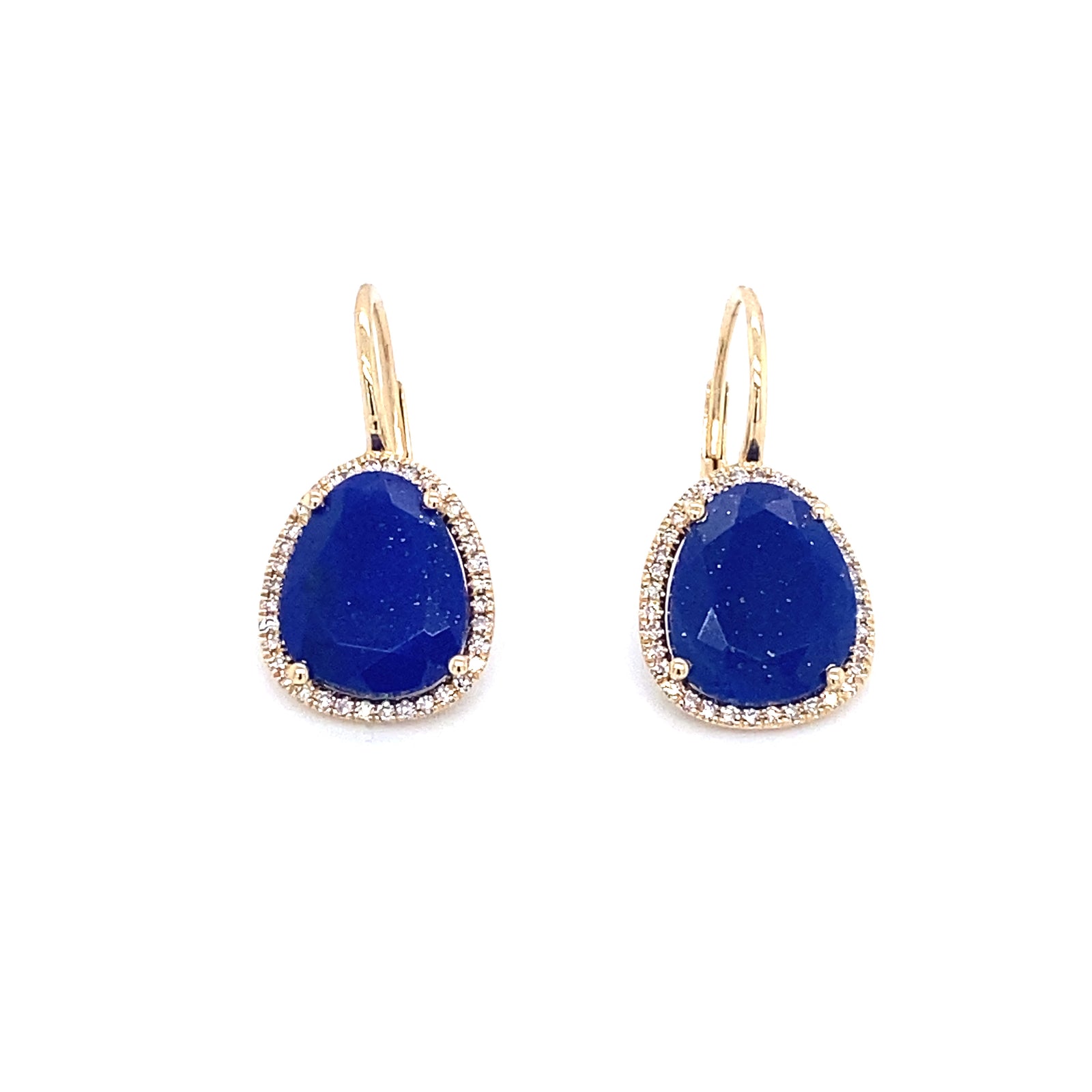 14K Yellow Gold Lapis & Diamond Huggie Earring