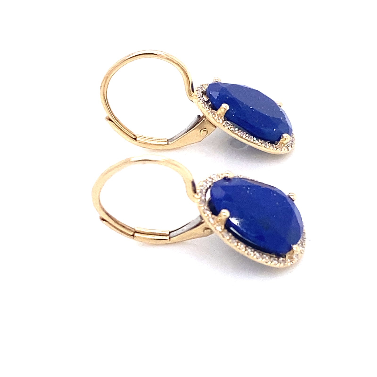 14K Yellow Gold Lapis & Diamond Huggie Earring