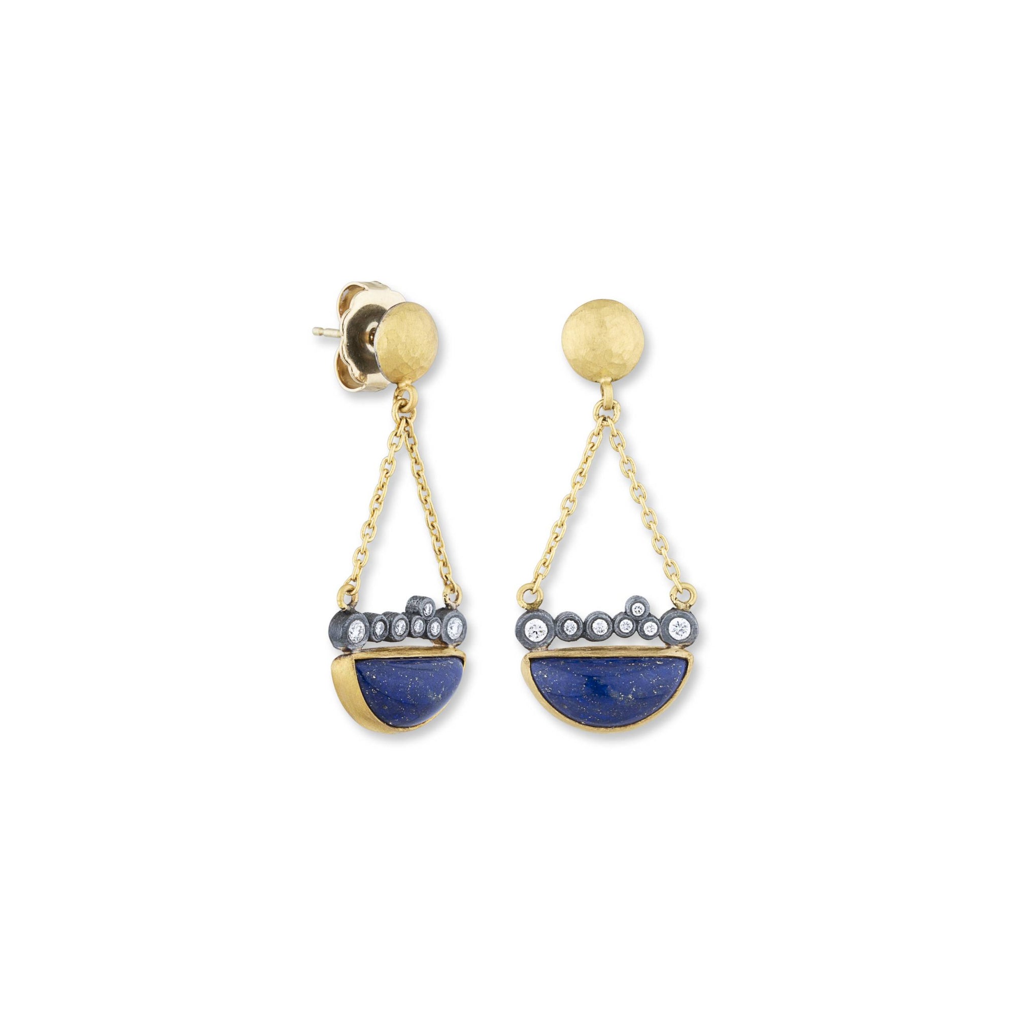 Lika Behar 24K Gold & Oxidized Silver “Dylan Half Moon” Lapis & Diamond Earrings
