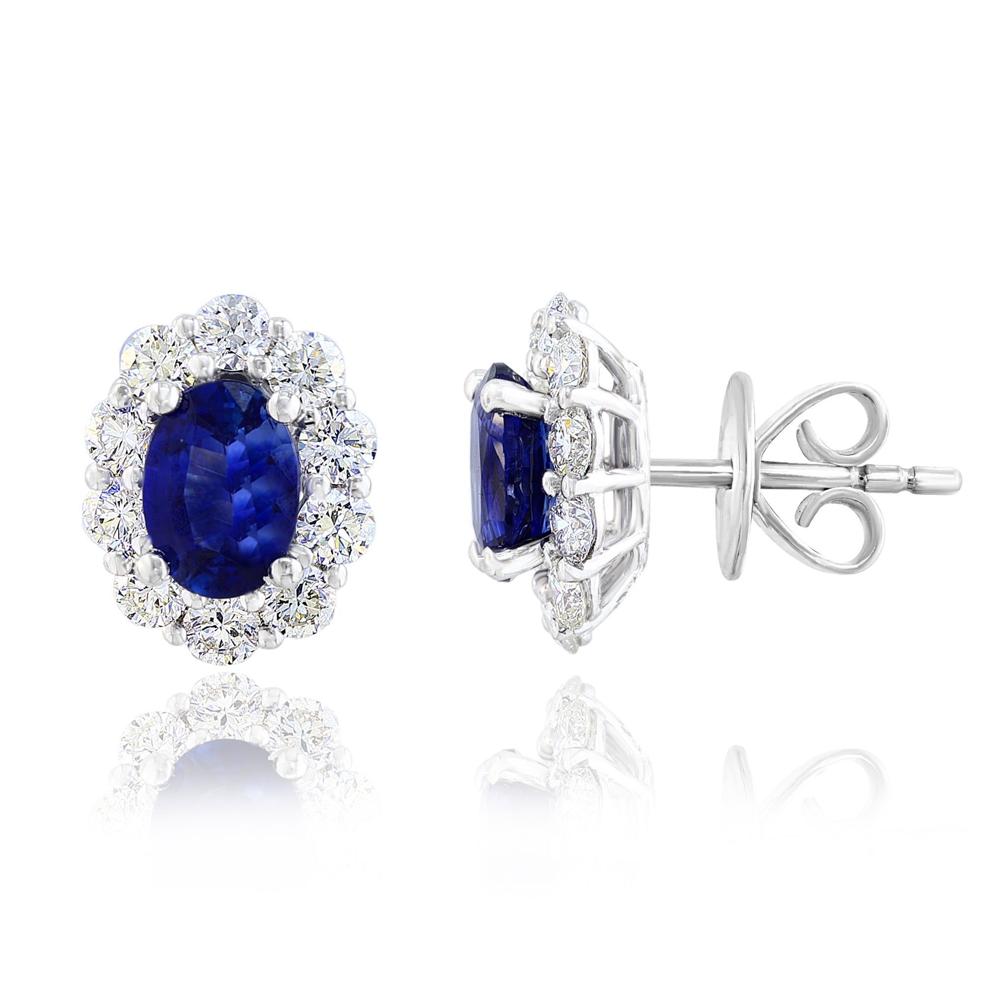 18K White Gold Sapphire & Diamond Halo Stud Earrings
