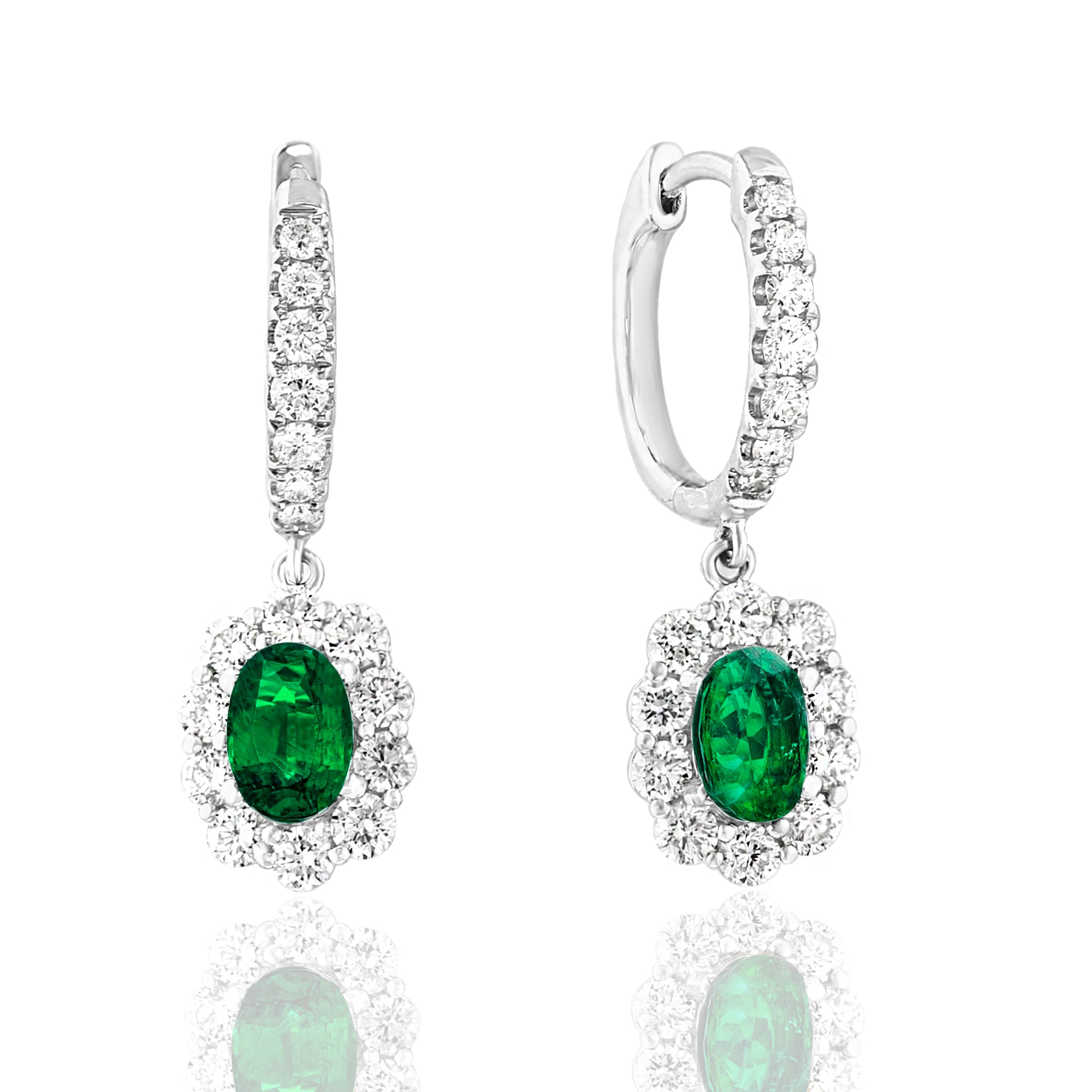 18K White Gold Emerald & Diamond Drop Earrings
