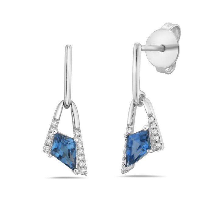 14K White Gold London Blue Topaz Kite Cut & Diamond Accent Drop Earrings