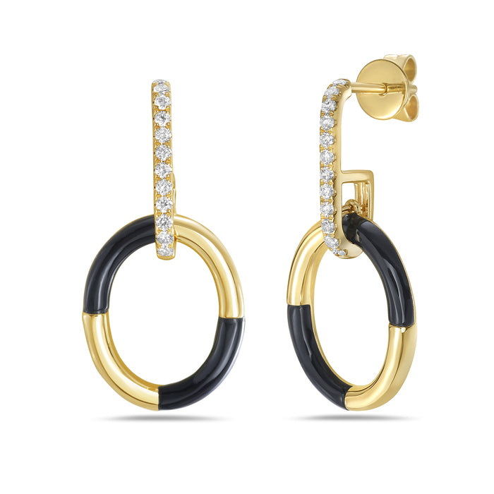 14 Karat Yellow Gold Onyx and Diamond Earrings