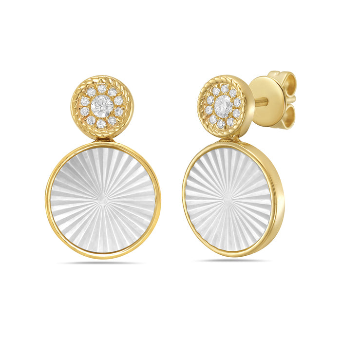 14K Yellow Gold Mother of Pearl & Diamond Drop Earrings