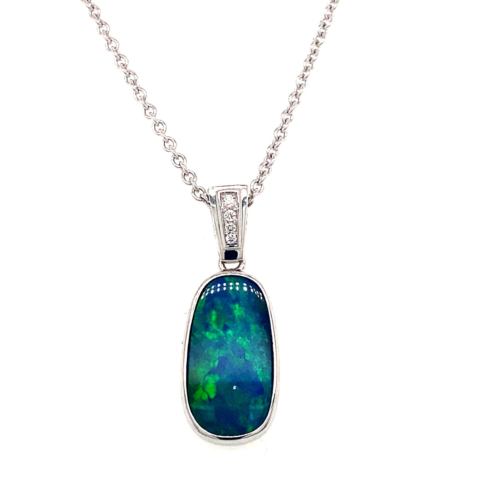 14K White Gold Opal Free-Form Bezel Necklace