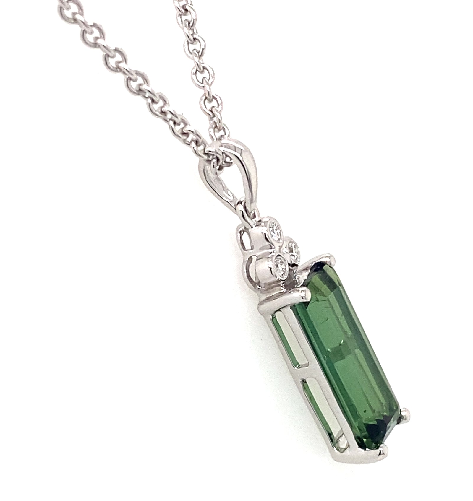 14K White Gold Green Tourmaline & Diamond Accent Necklace