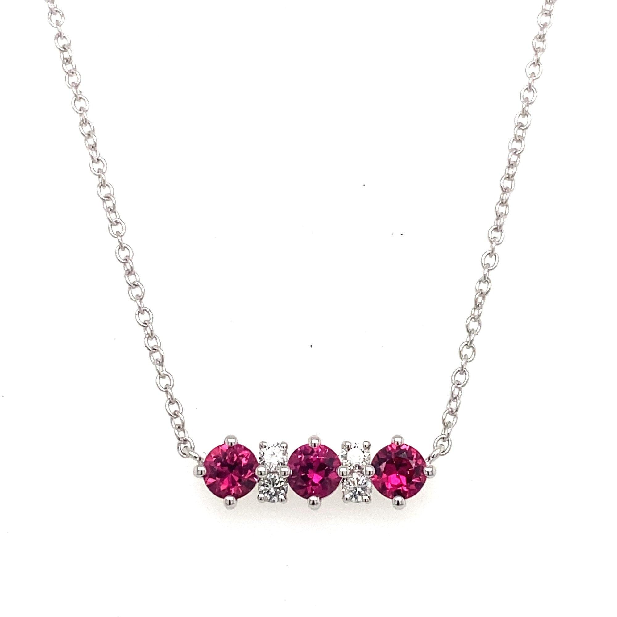 14K White Gold Ruby & Diamond Bar Necklace