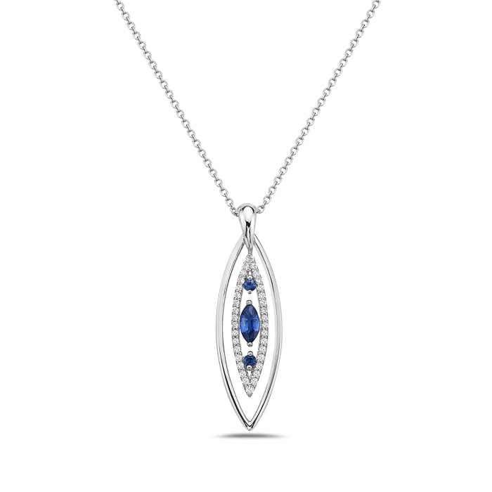 14K White Gold Sapphire & Diamond Marquise Shape Necklace