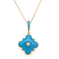14K Yellow Gold Diamond And Turquoise Inlay Clover Pendant