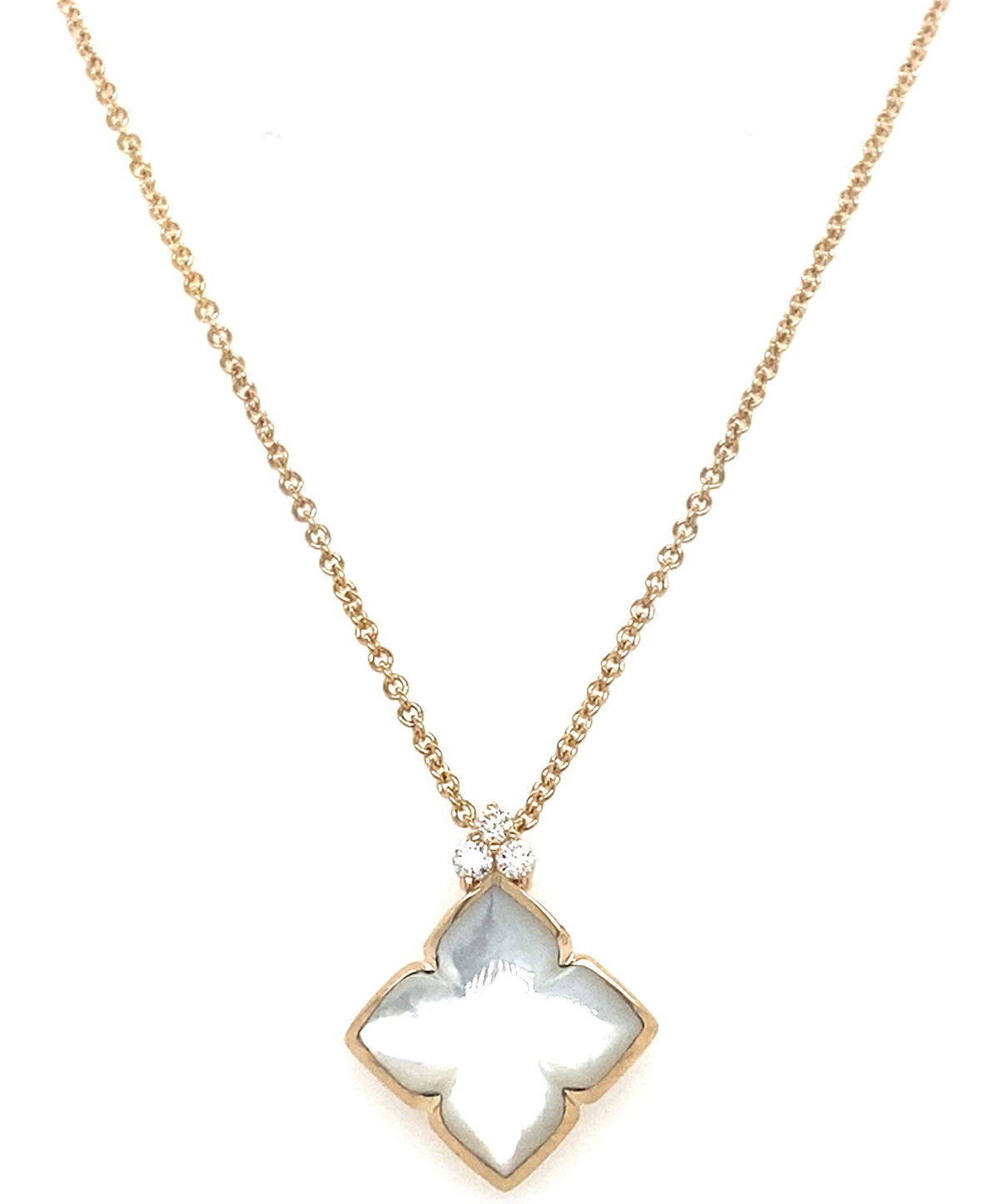 14K Yellow Gold Clover Mother Of Pearl And 3 Accent Stones