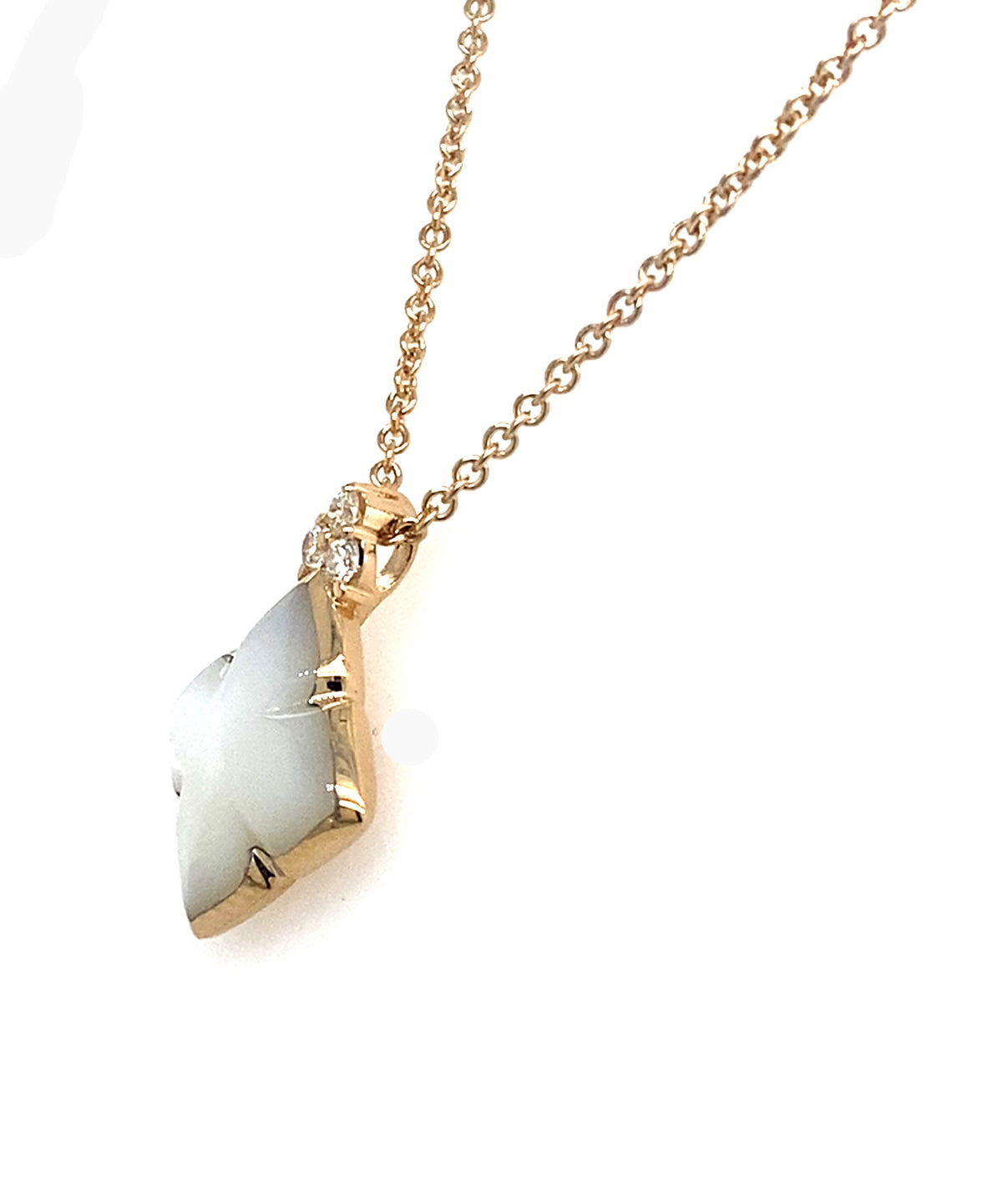 14K Yellow Gold Clover Mother Of Pearl And 3 Accent Stones
