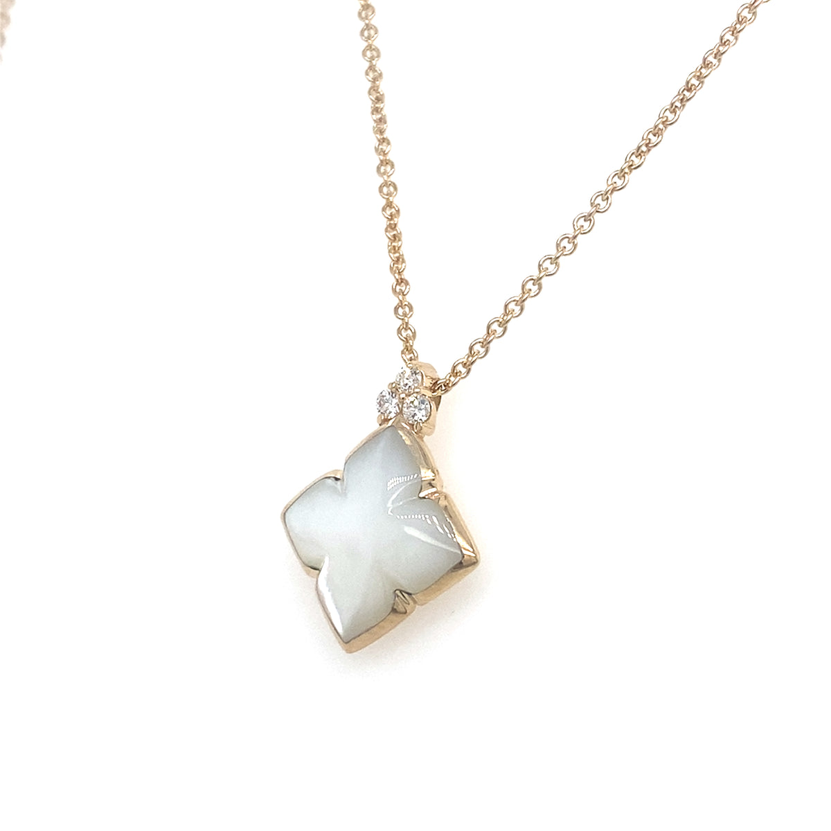 14K Yellow Gold Clover Mother Of Pearl And 3 Accent Stones
