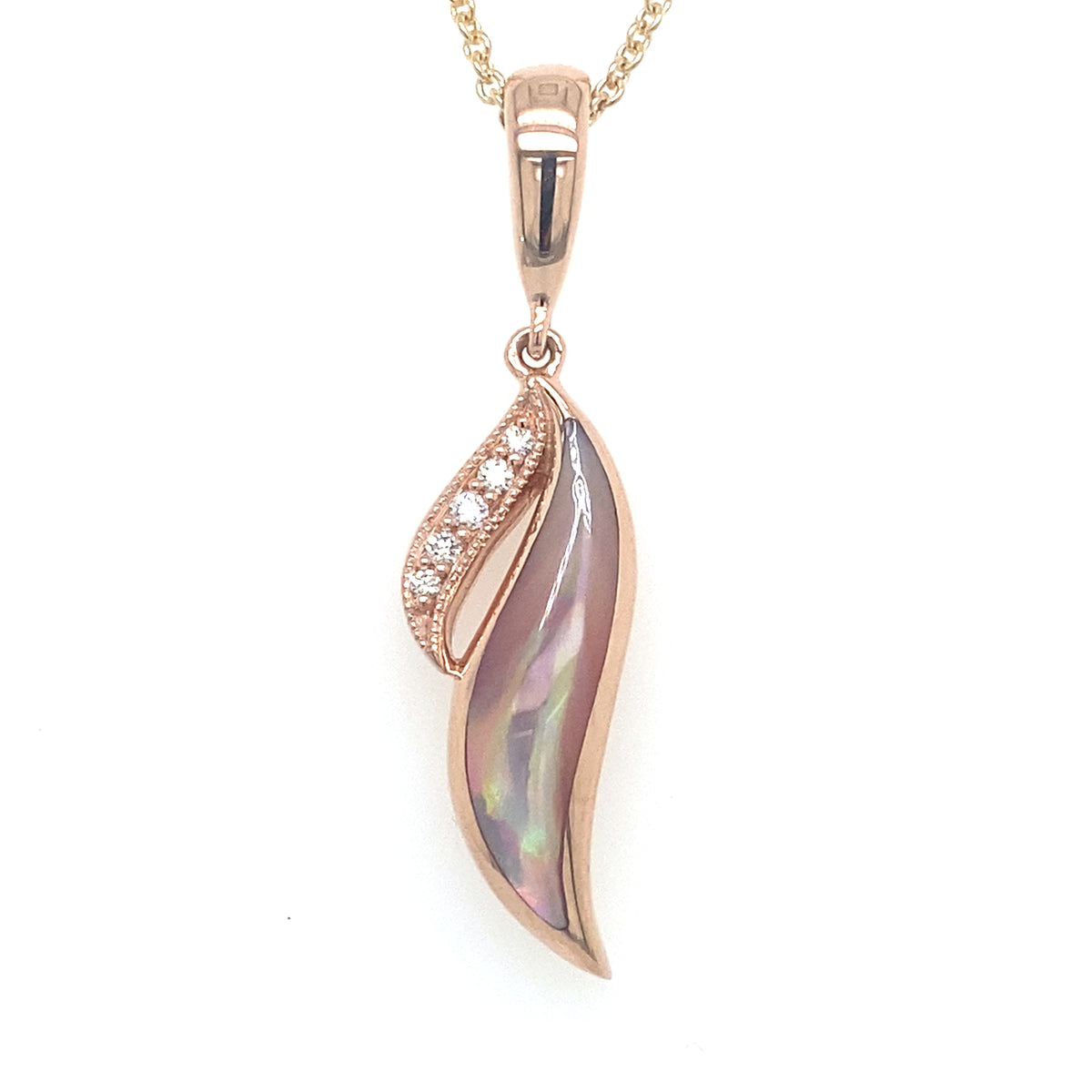 14K Rose Gold Pink Mother Of Pearl And Diamond Pendant