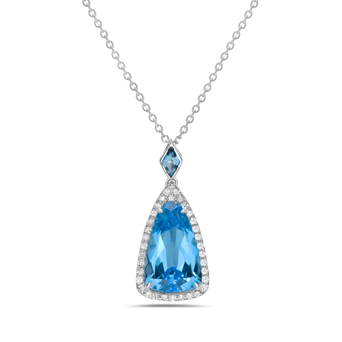 14K White Gold Blue Topaz & Diamond Accent Necklace