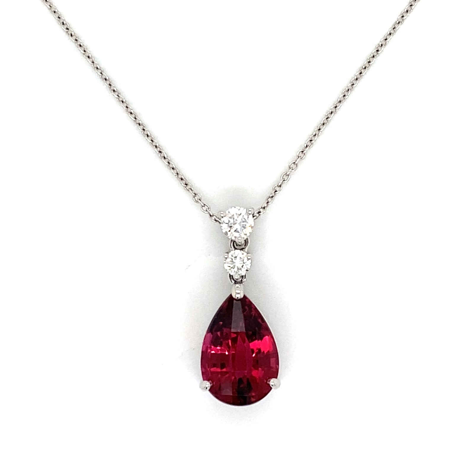 18K White Gold Pink Tourmaline and Diamond Accent Drop Necklace