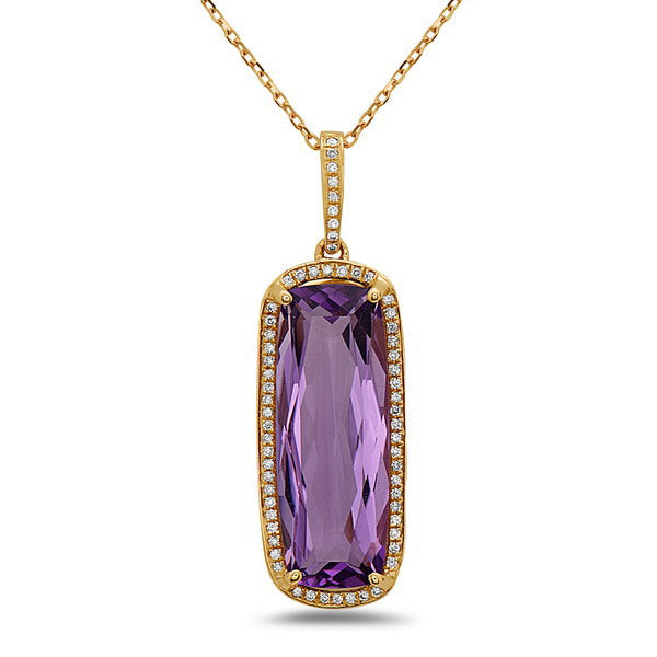 14K Yellow Gold Amethyst & Diamond Halo Necklace