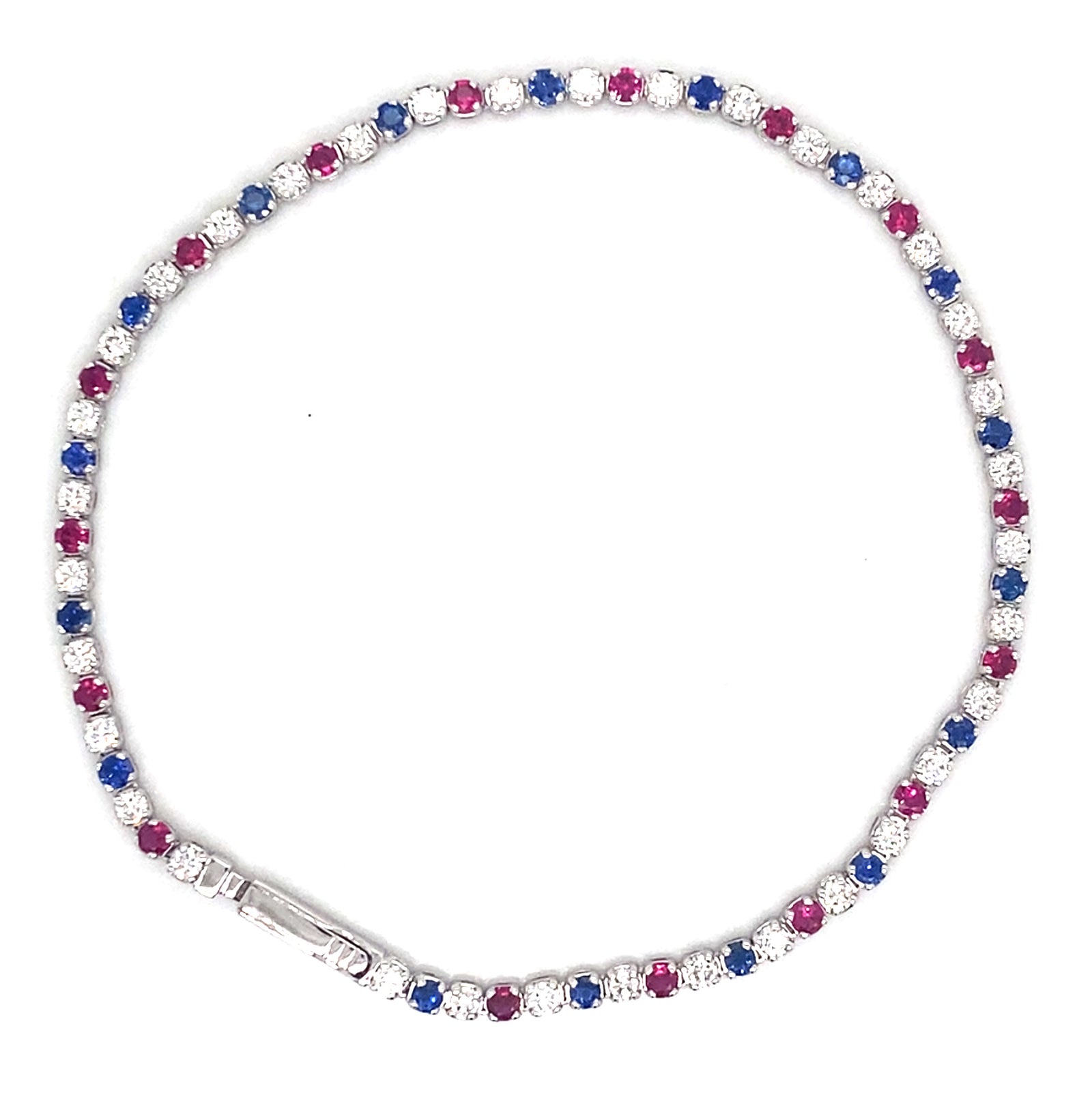 Simon G 14K White Gold Bracelet with Alternating Diamonds, Rubies, and Sapphires&nbsp;