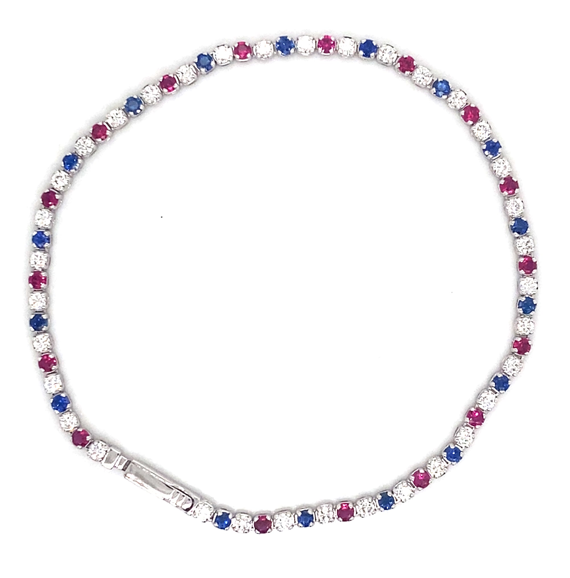 Simon G 14K White Gold Bracelet with Alternating Diamonds, Rubies, and Sapphires&nbsp;