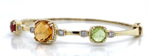 14K Yellow Gold Multi-Color Gemstone Hinged Bangle Bracelet