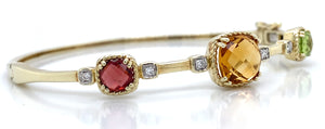 14K Yellow Gold Multi-Color Gemstone Hinged Bangle Bracelet