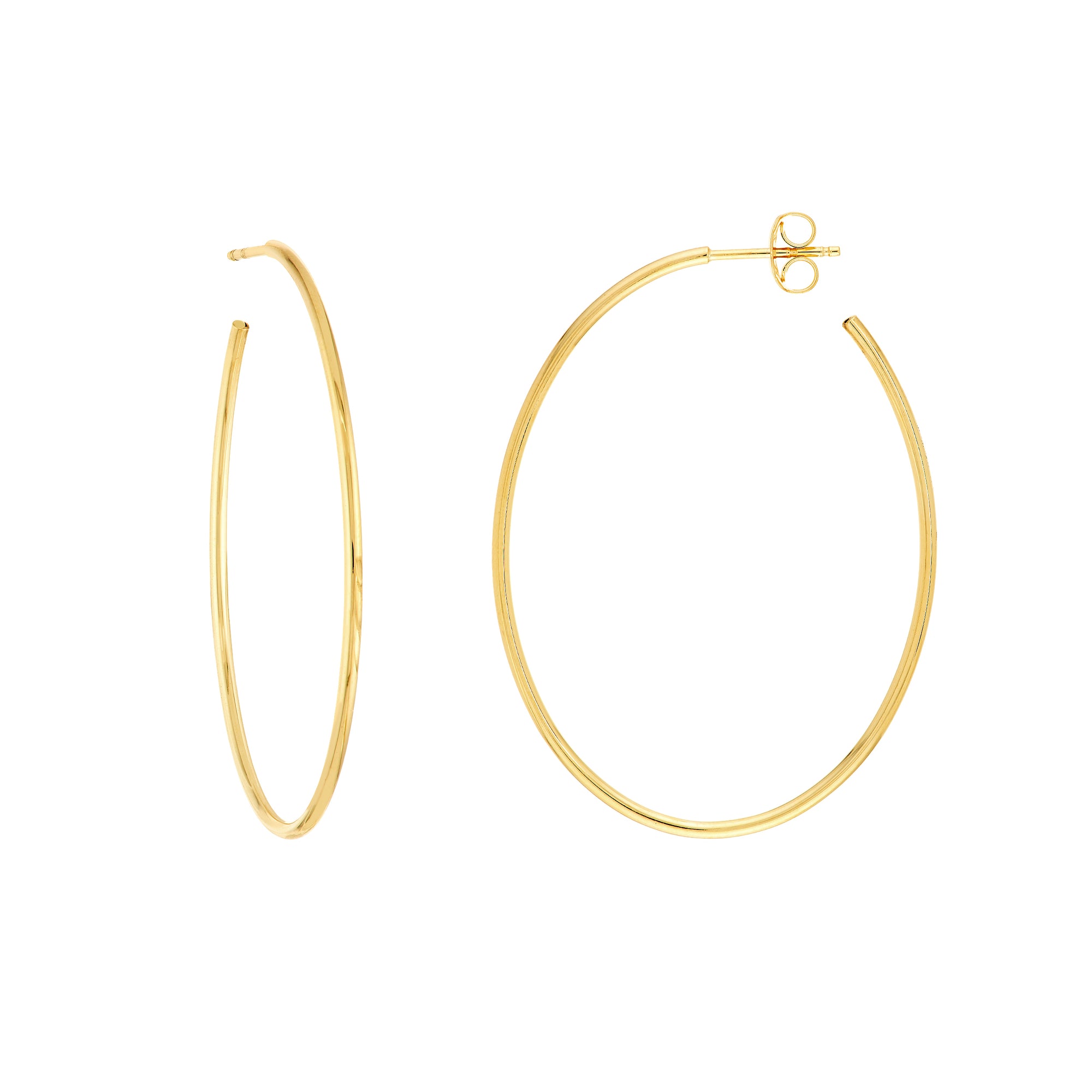 14K Yellow Gold Thin Oval Post Hoop Earrings