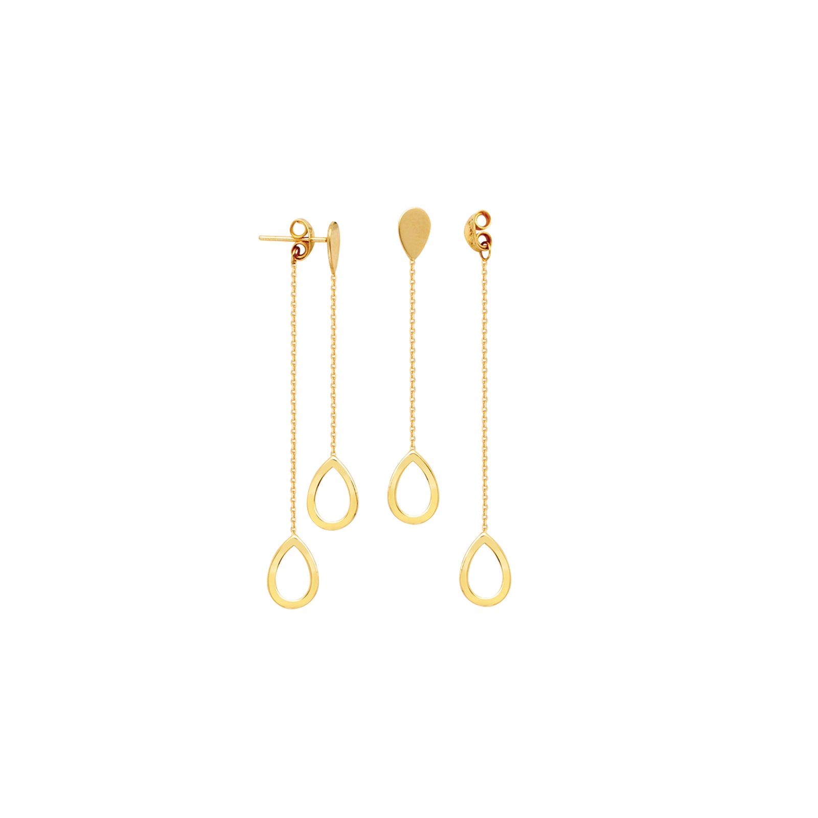 14K Yellow Gold Front & Back Teardrop Dangle Earrings