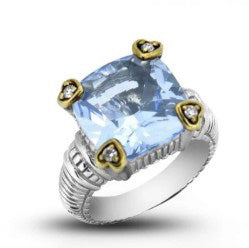 Judith Ripka Sterling Silver & 18K Gold Accent Blue Quartz and Diamond Ring